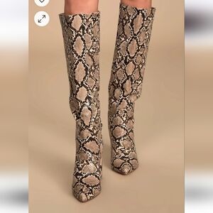 ⛔️SOLD⛔️ Katari Tan Snake Pointed-Toe Knee High Boots